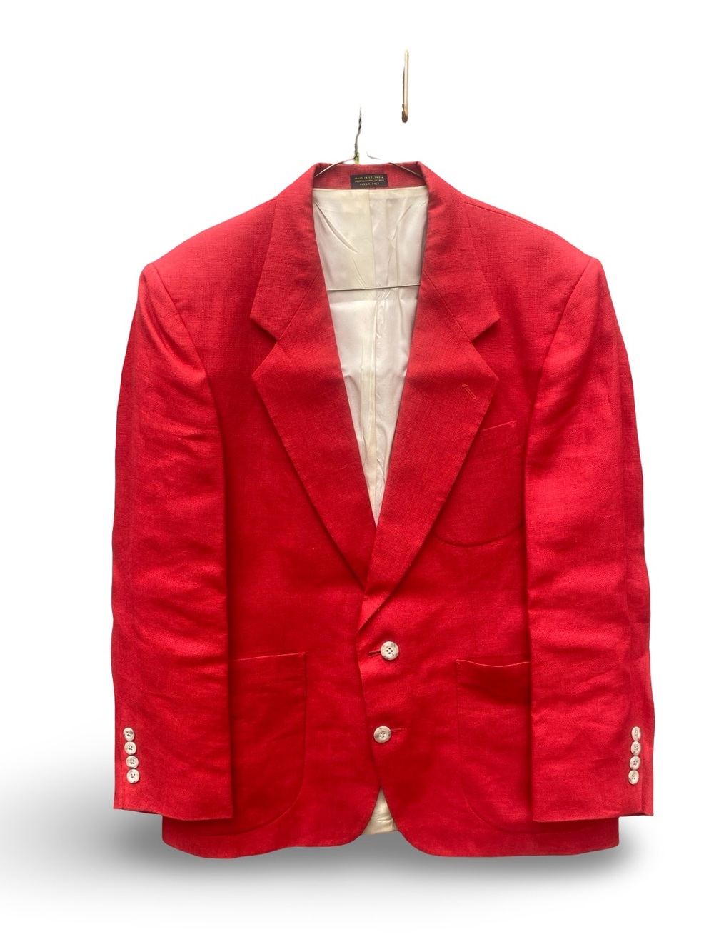 Men's linen Red Single-Breasted Blazer with Notch Lapel